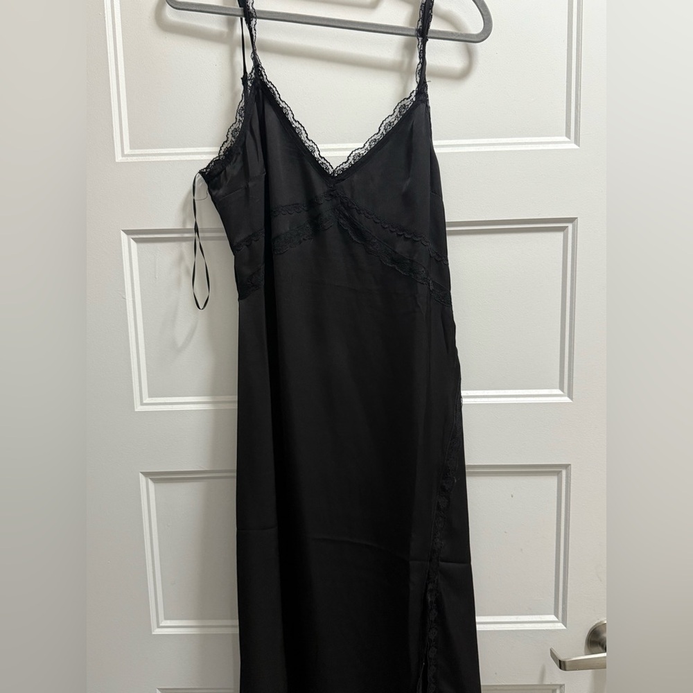 AQUA maxi black slip dress NWT